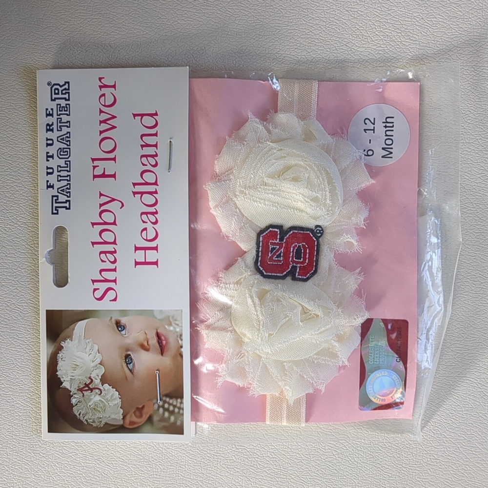 NC State Wolfpack shabby flower headband for baby girl 6-12 mo